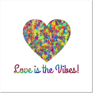 Love is the vibes! Colorful Puzzle Heart Posters and Art